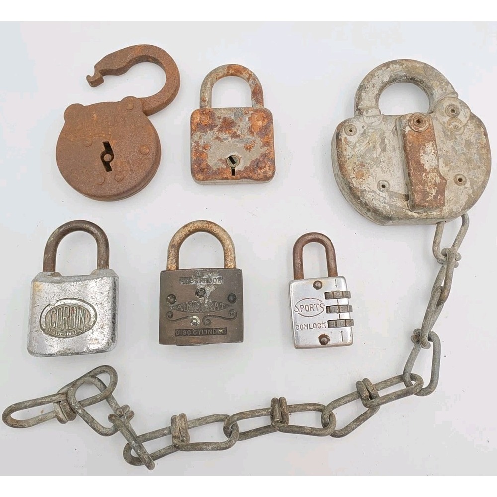 Lot Of 6 Vintage and Antique Pad Locks No Keys
